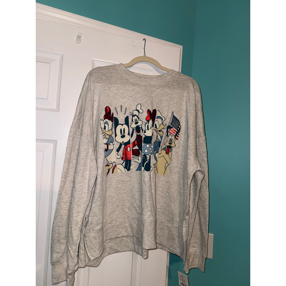 Disney Mickey and Friends Heather Gray Graphic Sweatshirt XL Mickey Minnie Pluto